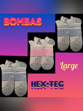 Bombas Ankle Socks 3 Pair BNWOT Hex•Tec Large Unisex White/Gray/Blue/Pink